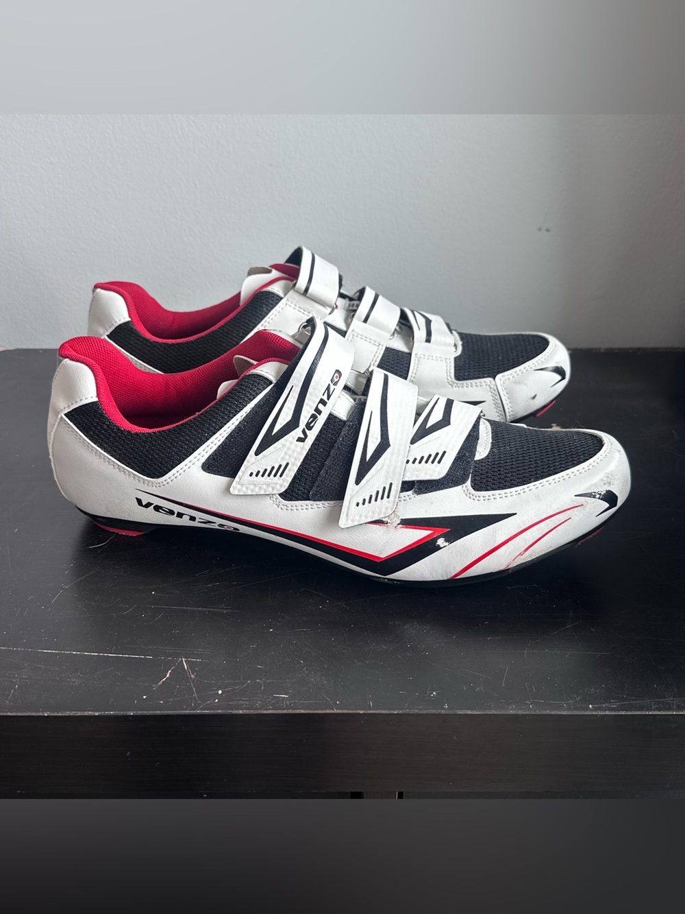 Venzo Cycling Shoes Mens Size 12‎ Road Bike Shoes 3 Strap White Black EU 47